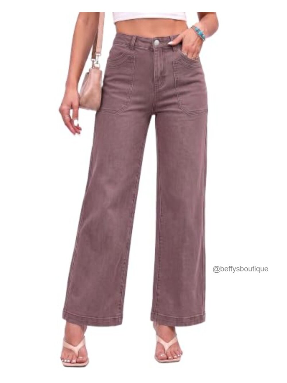 Wide Leg High Waist Stretch Denim Jeans 29" Inseam